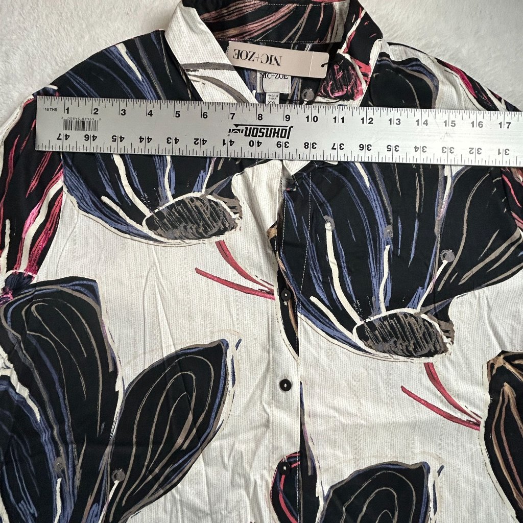 Nic+Zoe Womens Floral Button-Up Shirt Top Xxl Black Multi Cotton Blend New — image 6 of 8